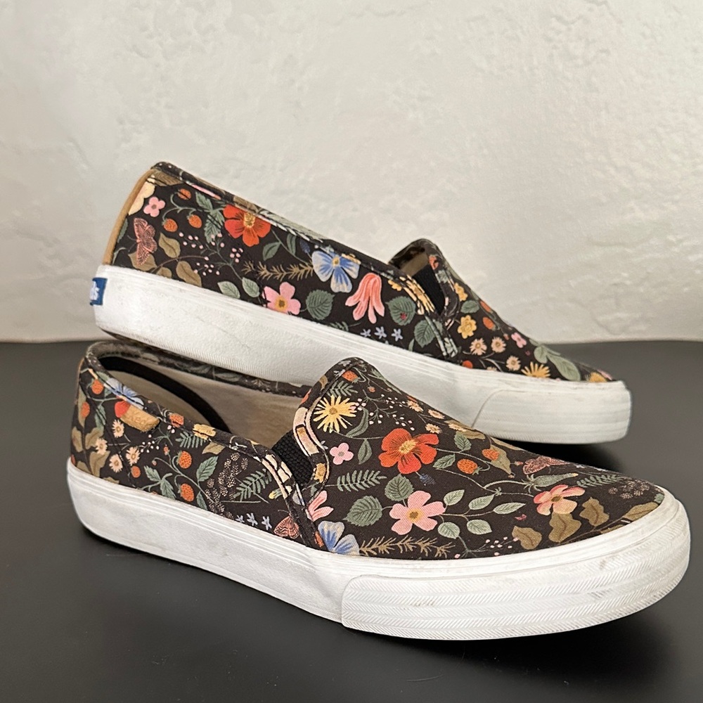 Rifle Paper Co. Floral Slip-On Sneakers - Black with Multicolor Flowers